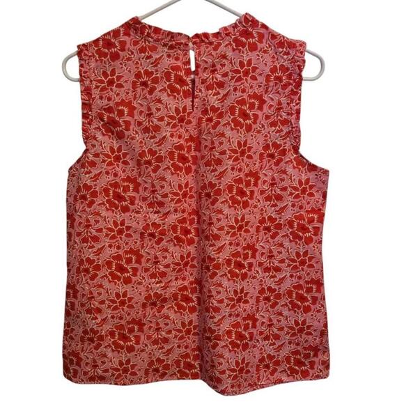 J.CREW Red Floral Linen-Blend Ruffled Neck Top Size Small - Picture 2 of 4